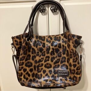 Marni Brown Black Leopard Print Zip Up Tote with Crossbody Strap